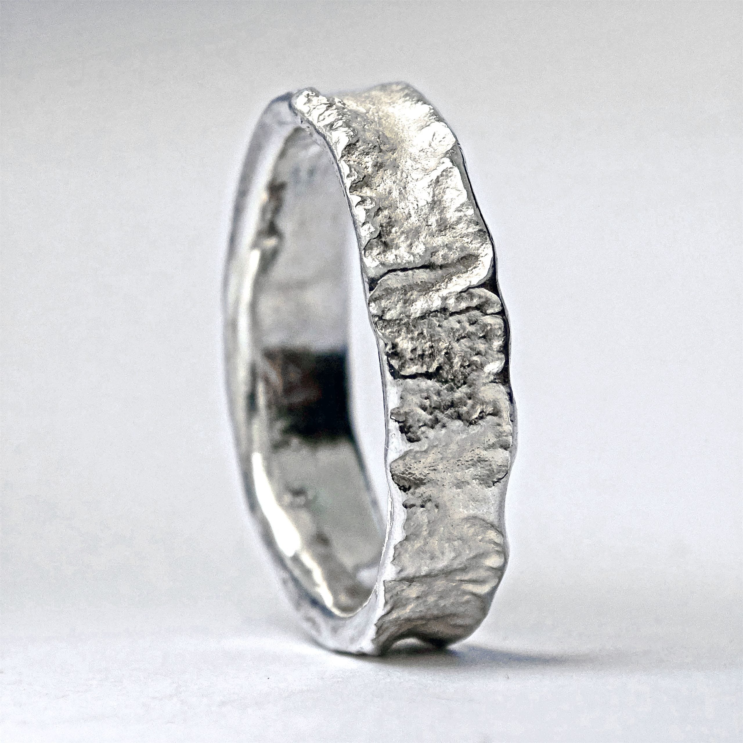 Bark Ring, 5mm - 6mm wide, silver