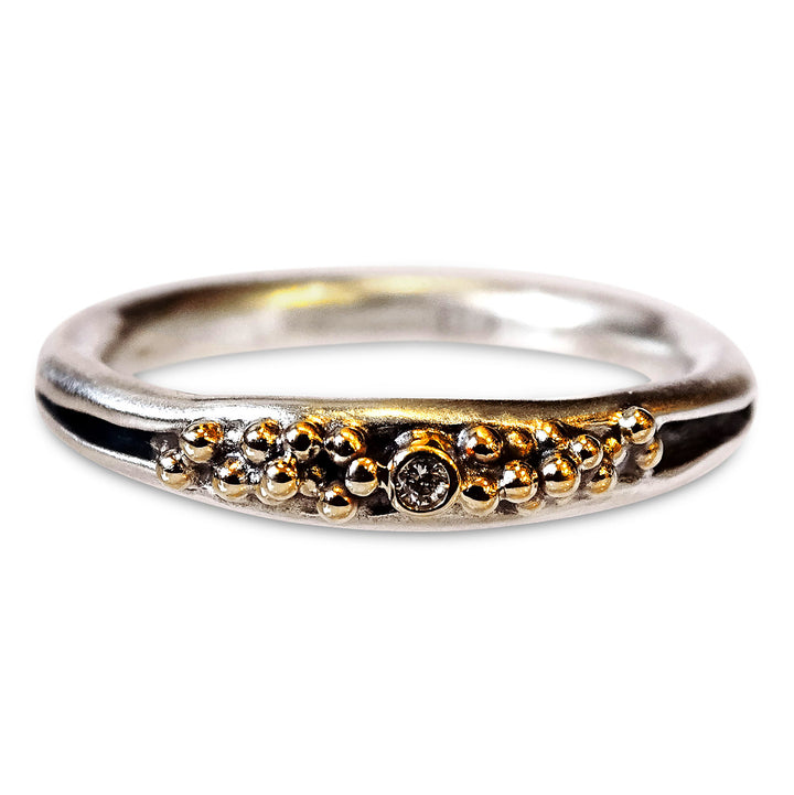 Moon Shadow Seed Pod Ring, Silver and 9ct Gold, 1.5mm Diamond