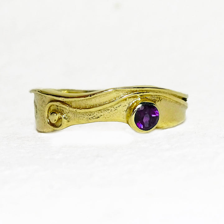 Narrow Wild Wood Tendril Ring, Amethyst, 9ct Gold
