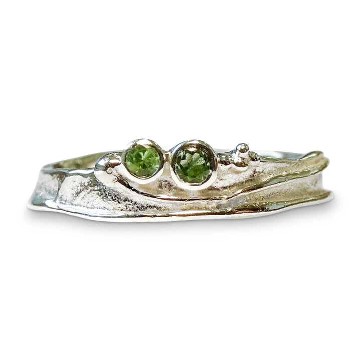 Narrow Wild Wood Tendril Ring, Peridot, Green Tourmaline