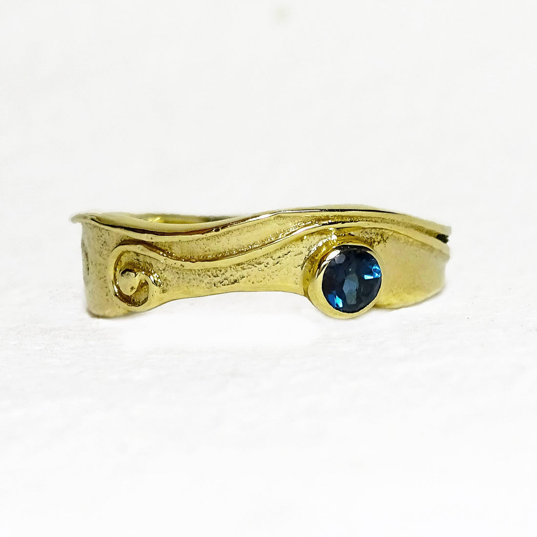 Narrow Wild Wood Tendril ring, London Blue Topaz, 9ct Gold