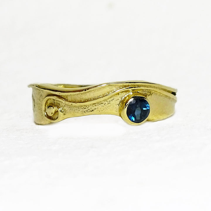 Narrow Wild Wood Tendril ring, London Blue Topaz, 9ct Gold