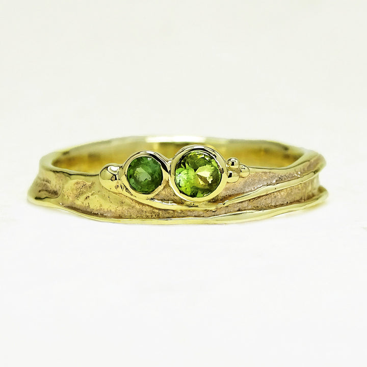 Narrow Wild Wood Tendril Ring, Peridot and Green Tourmaline, 9ct Gold