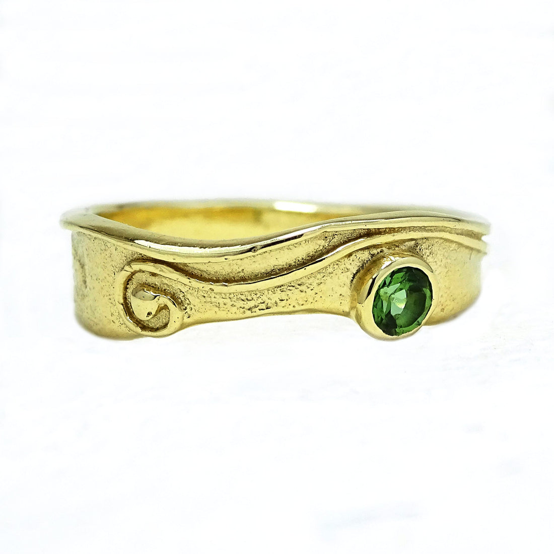 Narrow Wild Wood Tendril Ring, Peridot, 9ct Gold