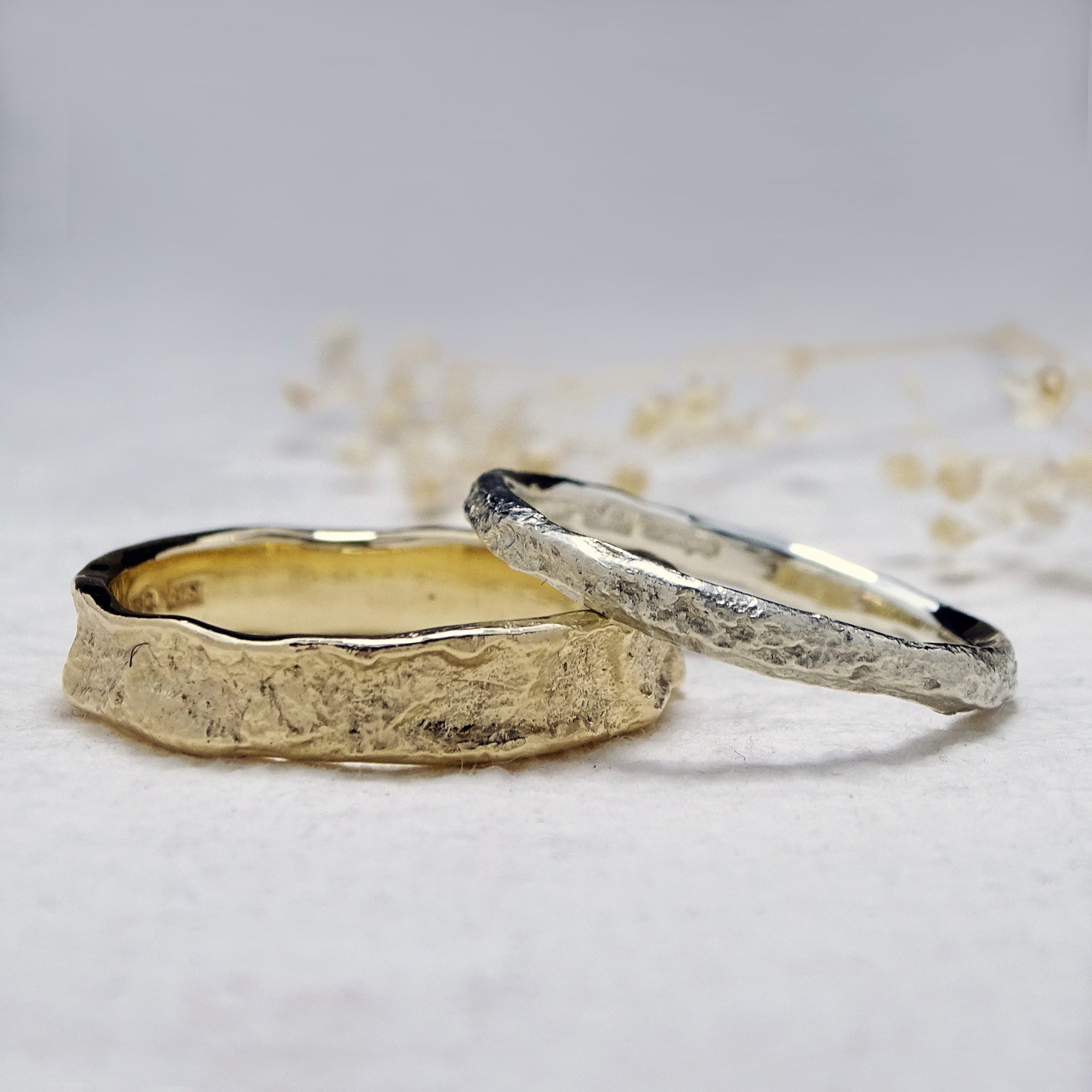 Bark ring, 4mm - 5mm wide, 9ct yellow gold