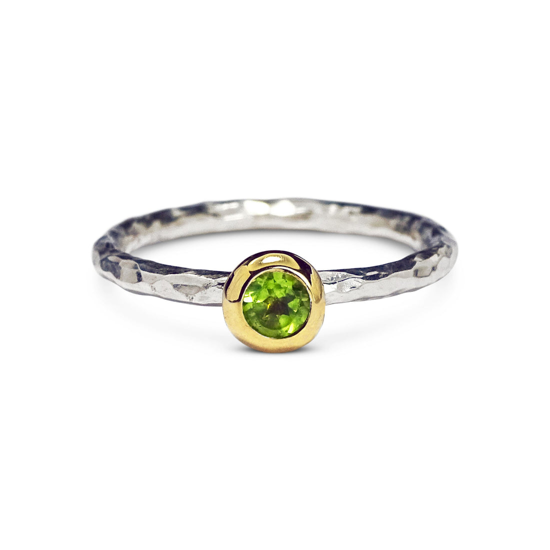 Large Pebble Ring, Silver and 9ct Gold, 4mm Peridot