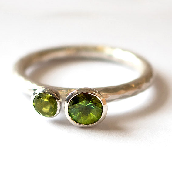 Duo Ring, Silver, 5mm Green Tourmaline, 4mm Peridot210