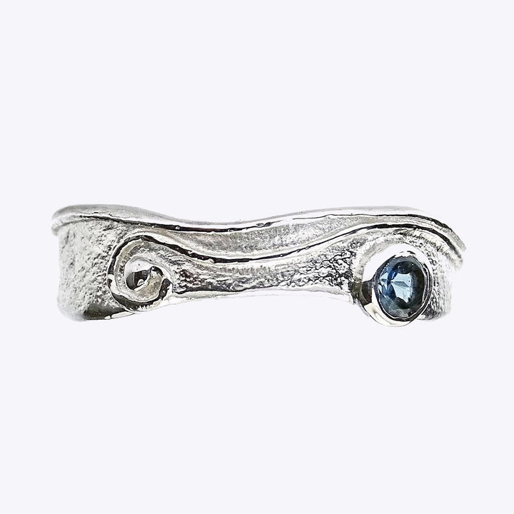 Narrow Wild Wood Spiral Ring, 3mm London Blue Topaz