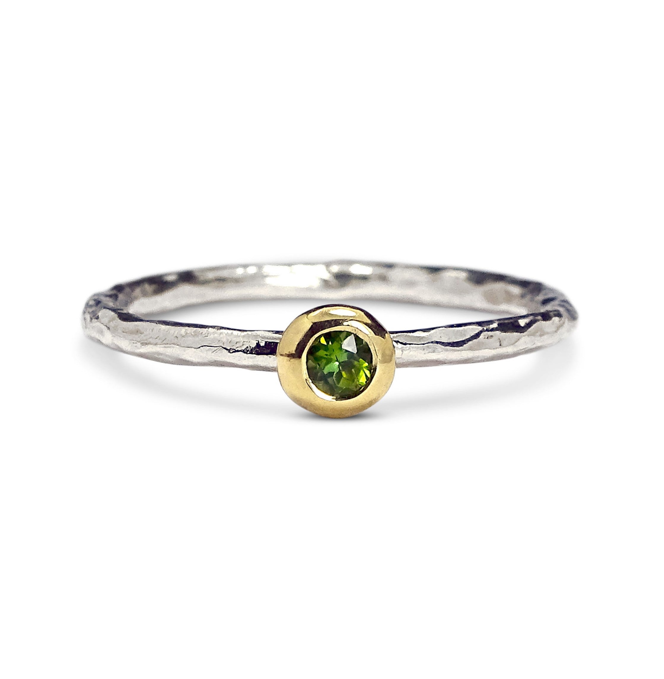 Medium Pebble ring, Silver and 9ct Gold, 3mm Green Tourmaline