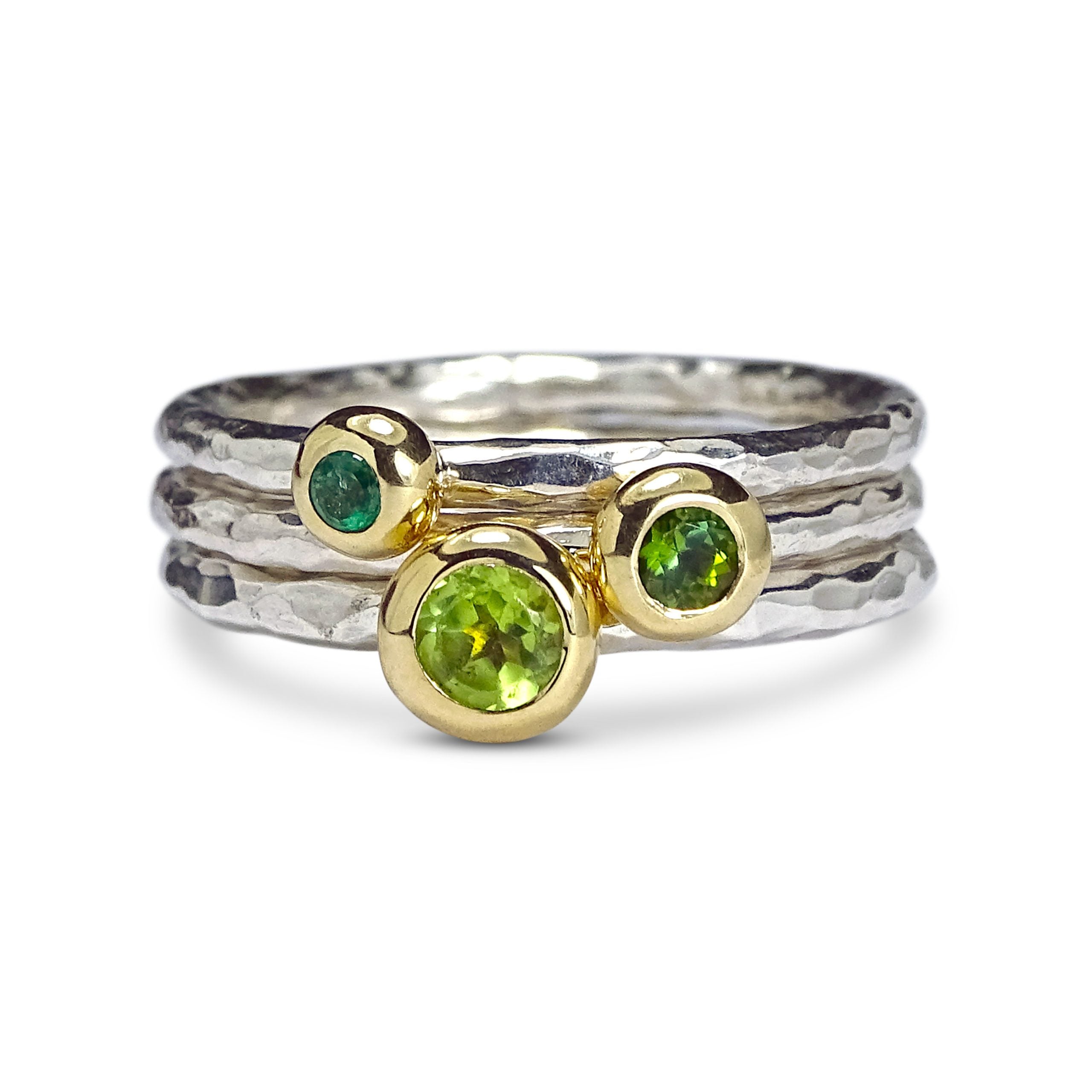 Medium Pebble ring, Silver and 9ct Gold, 3mm Green Tourmaline