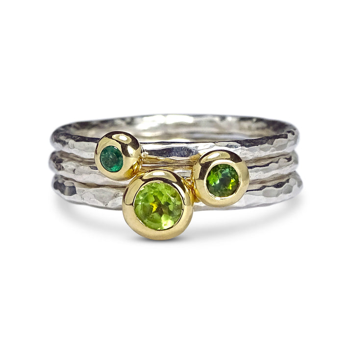 Medium Pebble ring, Silver and 9ct Gold, 3mm Green Tourmaline