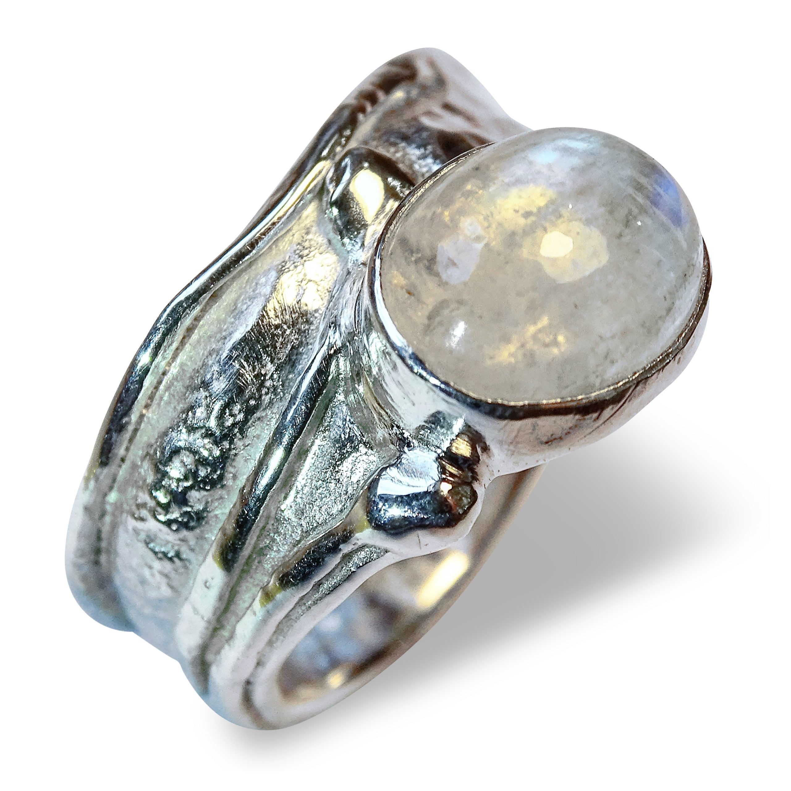 Wide Wild Wood Tendril Ring, Oval Moonstone