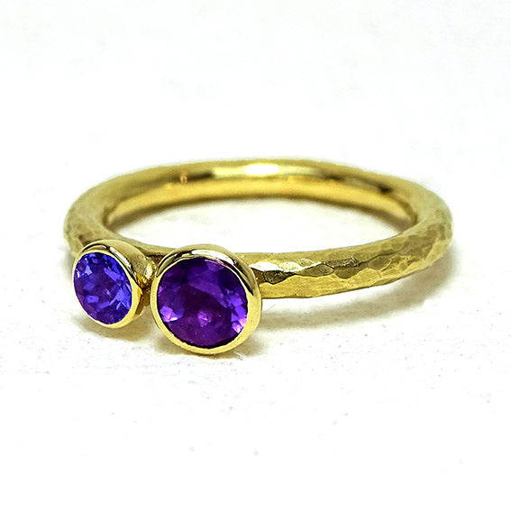 Duo Ring, 9ct Gold, 5mm Amethyst, 4mm Tanzanite
