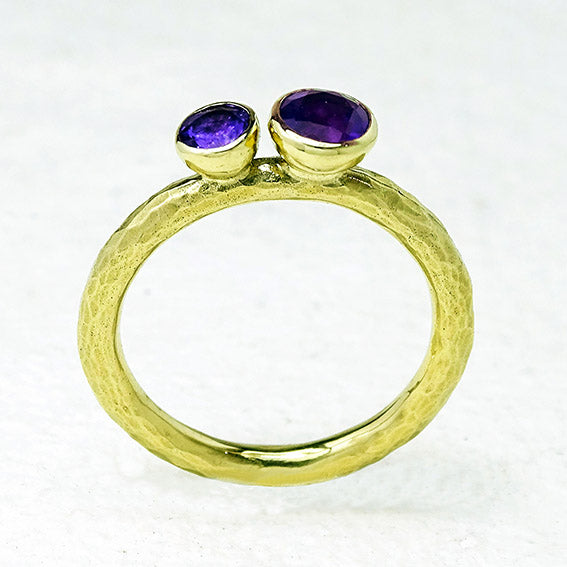 Duo Ring, 9ct Gold, 5mm Amethyst, 4mm Tanzanite