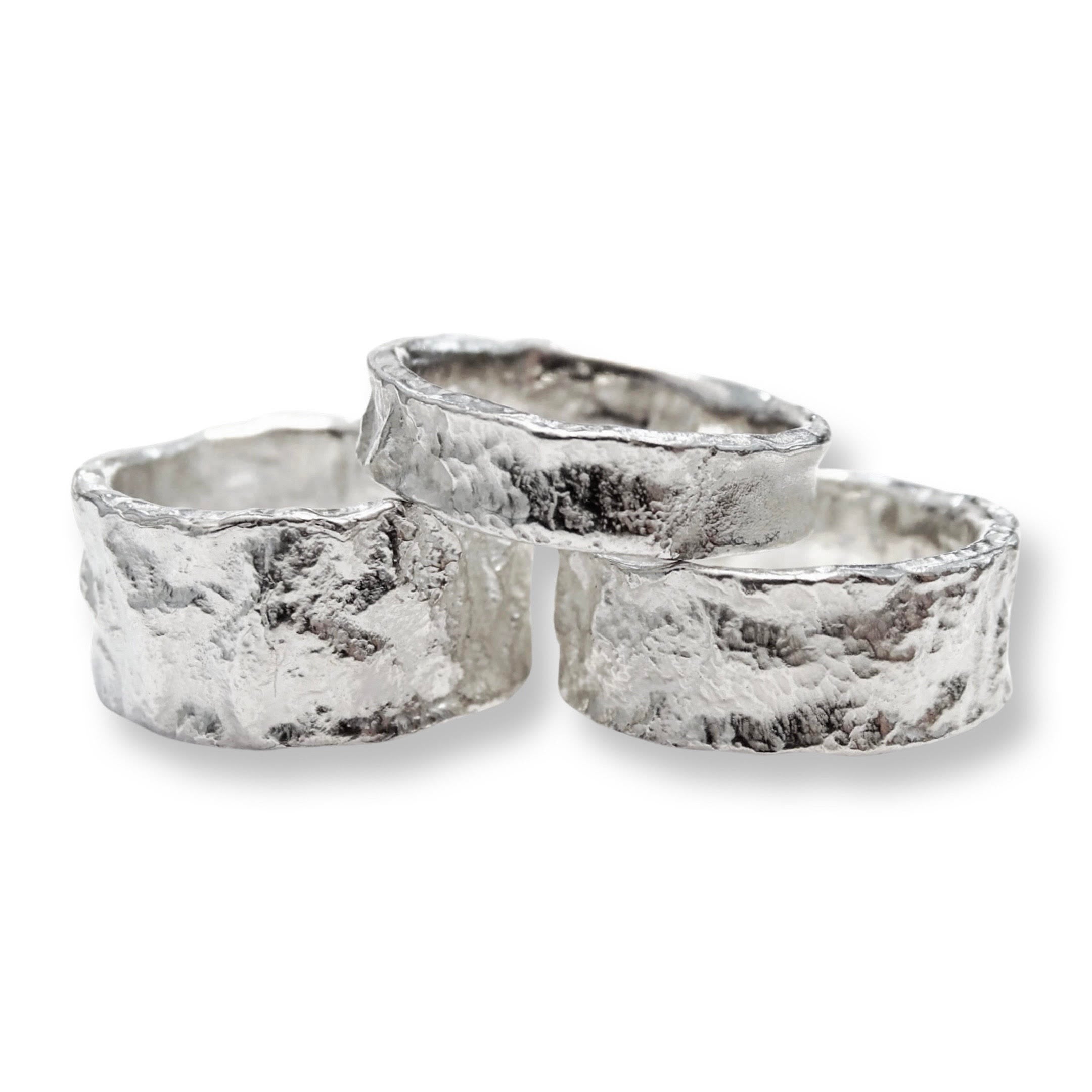 Bark Ring, 10mm wide, silver