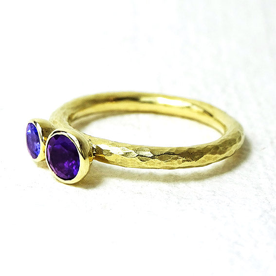 Duo Ring, 9ct Gold, 5mm Amethyst, 4mm Tanzanite