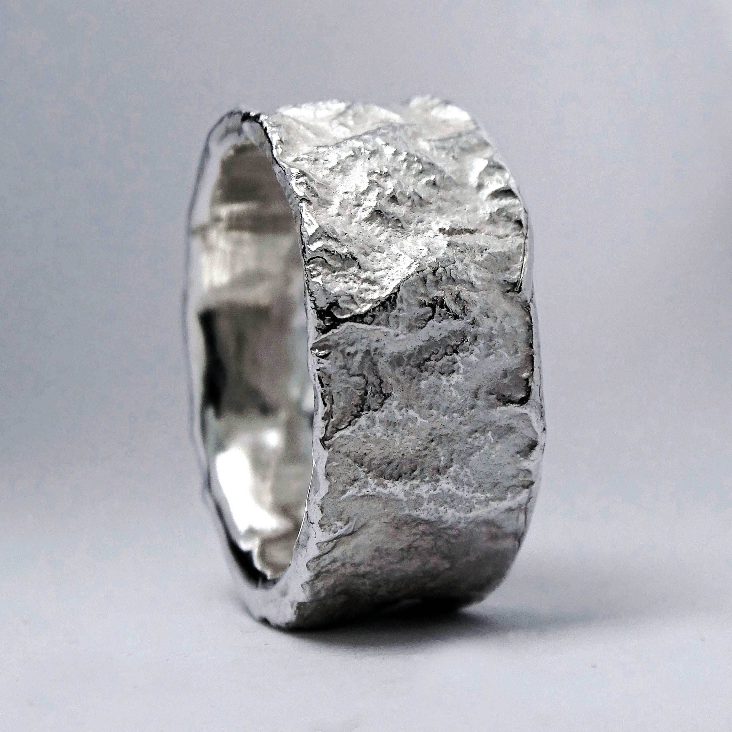 Bark Ring, 10mm wide, silver