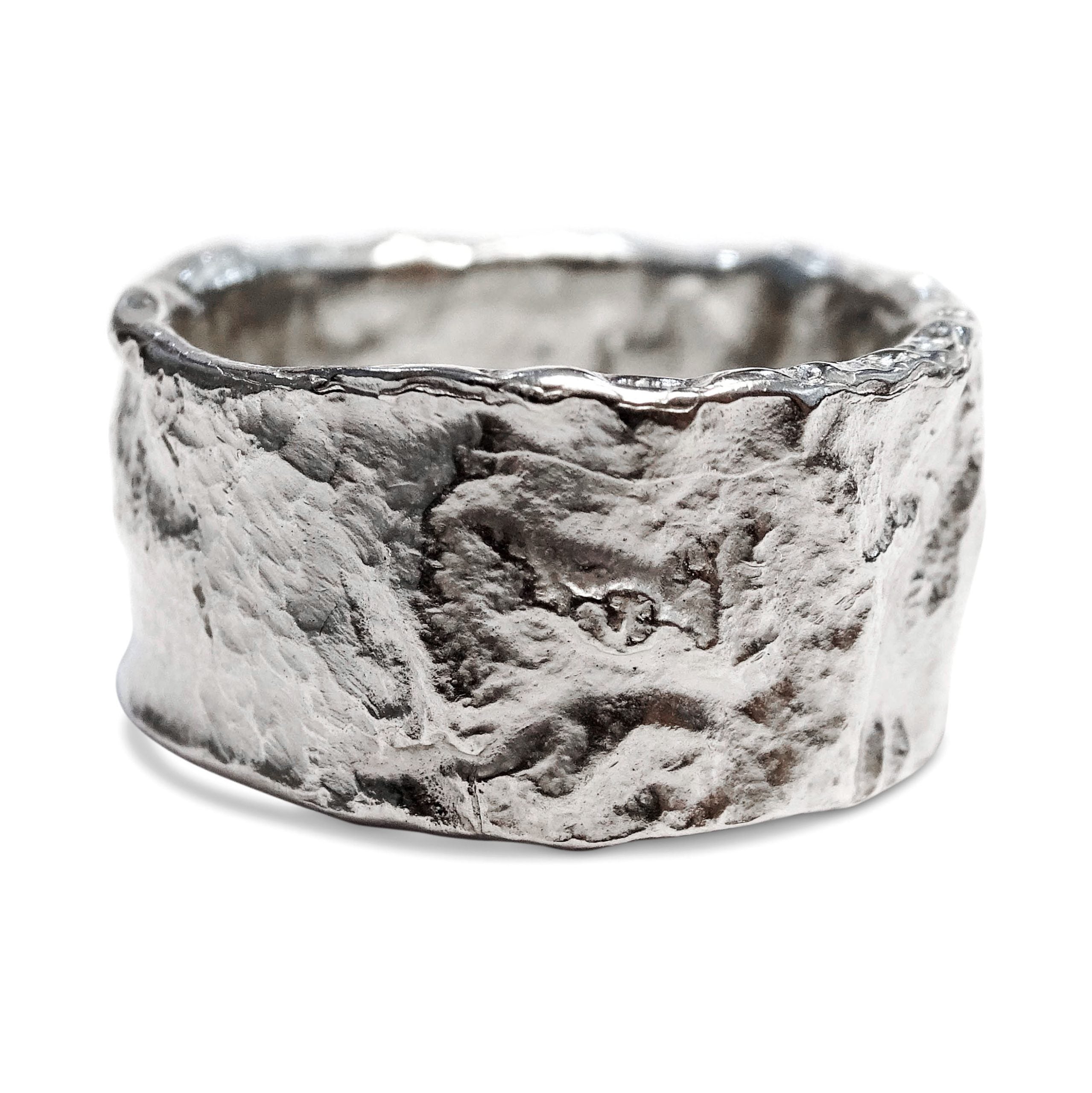 Bark Ring, 12mm wide, silver
