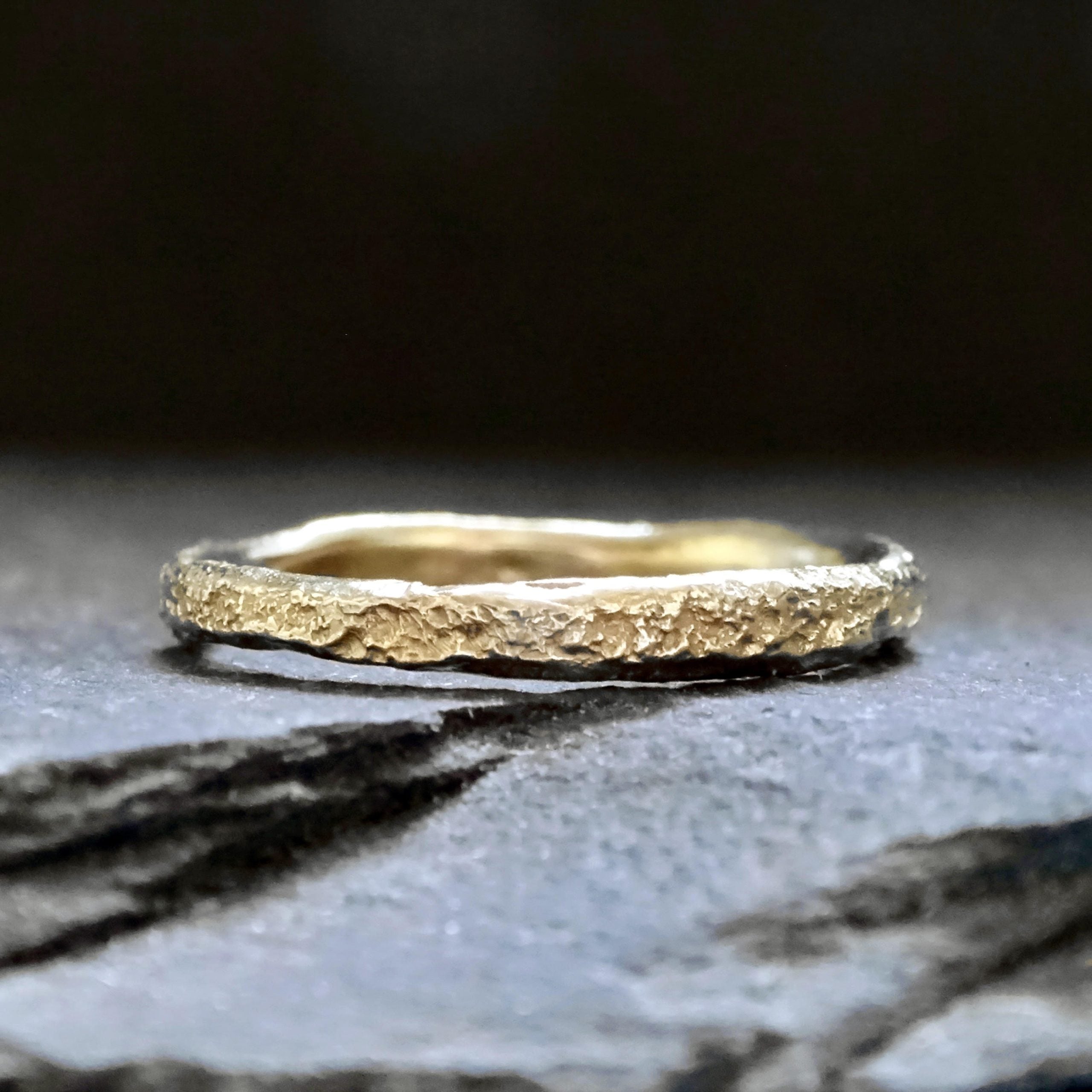 2mm Bark ring, 9ct yellow gold