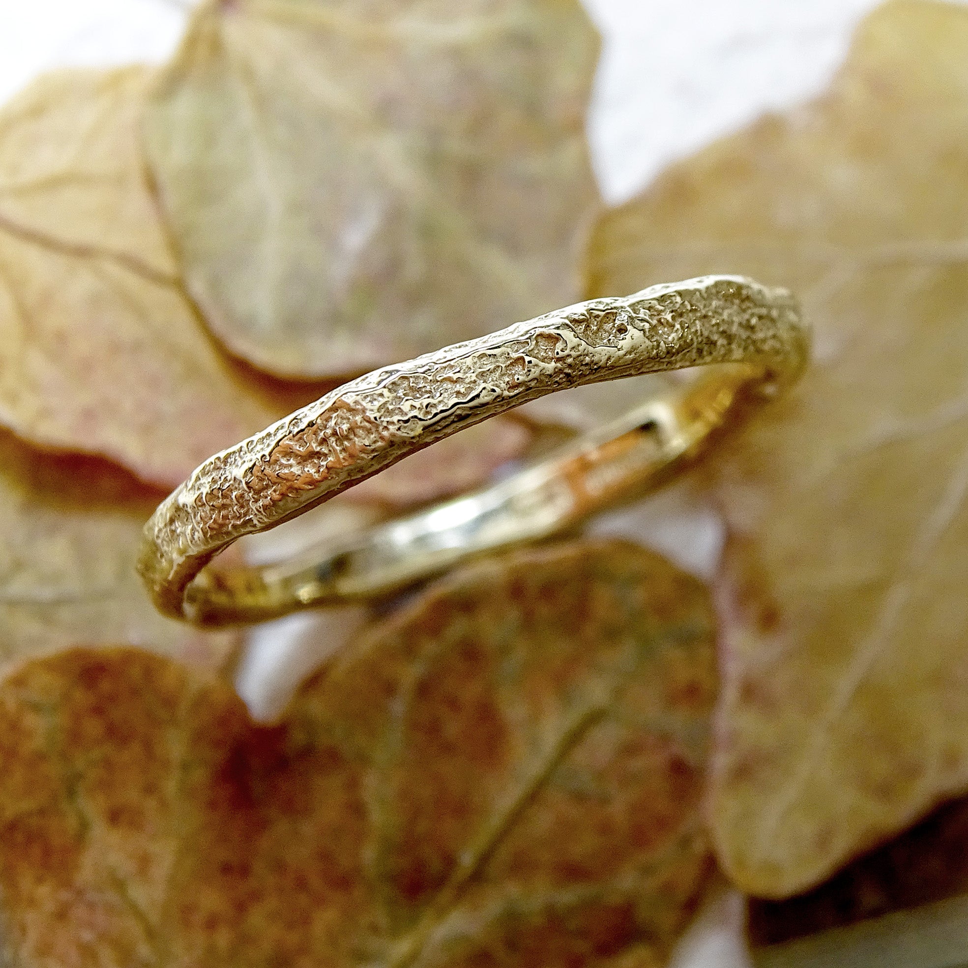 2mm Bark ring, 9ct yellow gold