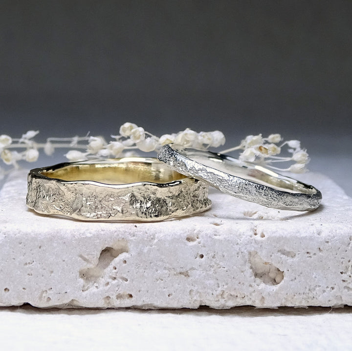 Bark ring, 4mm - 5mm wide, 9ct yellow gold