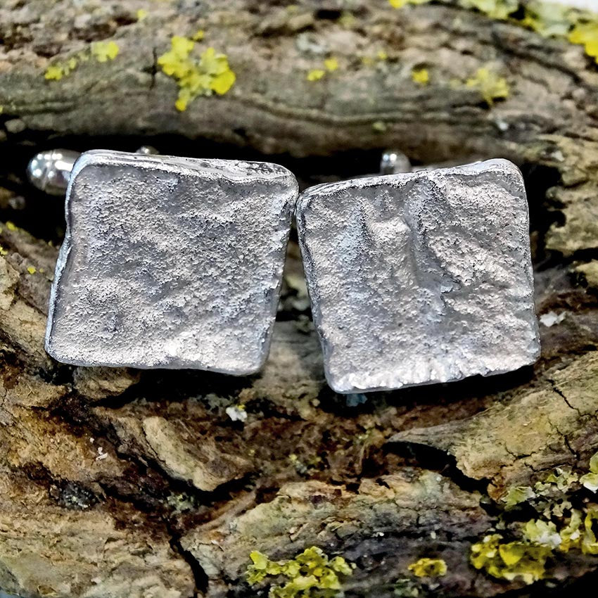 Bark cuff links, silver