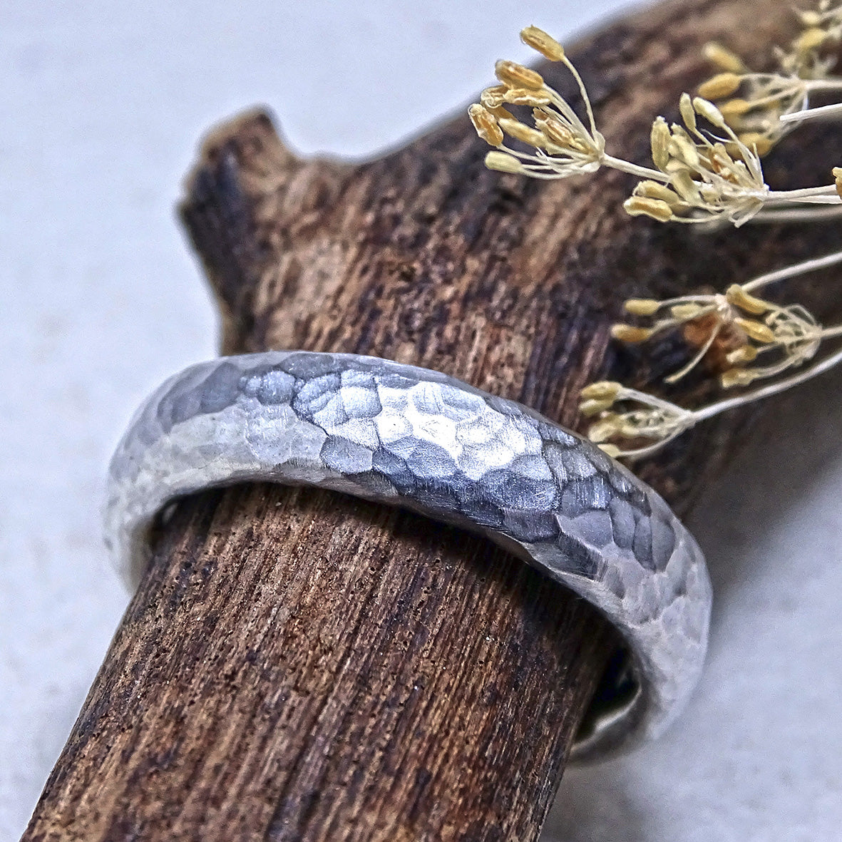 Hammered Ring, 6mm x 3mm oval profile, Silver