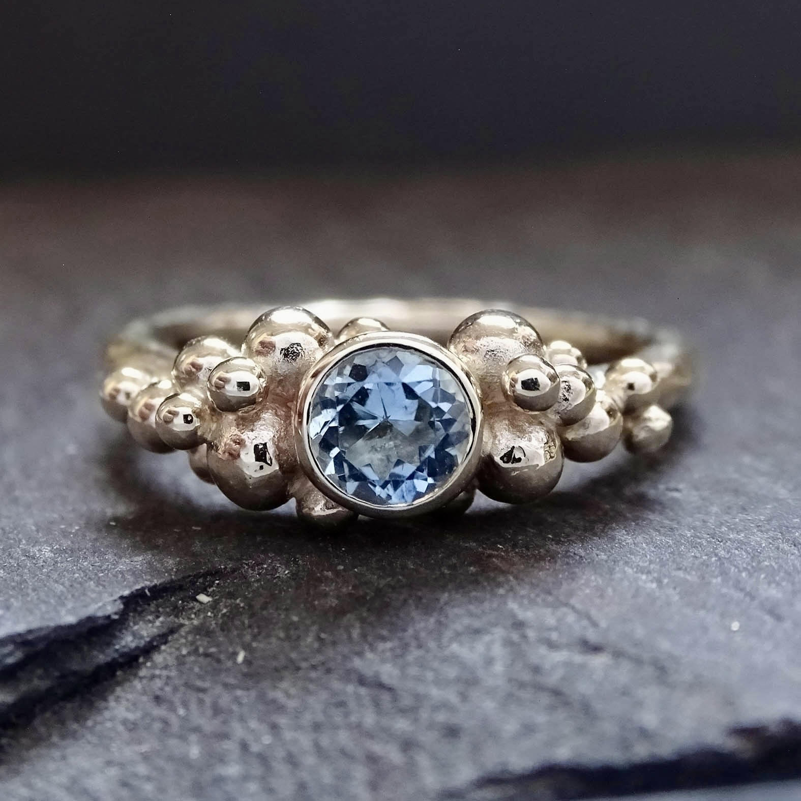 Sea Foam ring, 5mm Aquamarine, 9ct gold