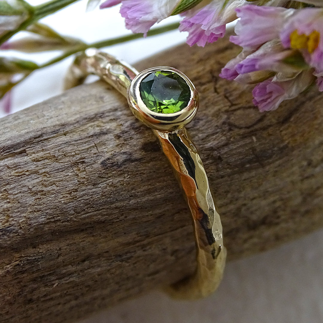 Pebble ring stack, 4.50mm London Blue Topaz, 4.00mm Swiss Blue Topaz, 3.50mm Green Tourmaline, 9ct gold