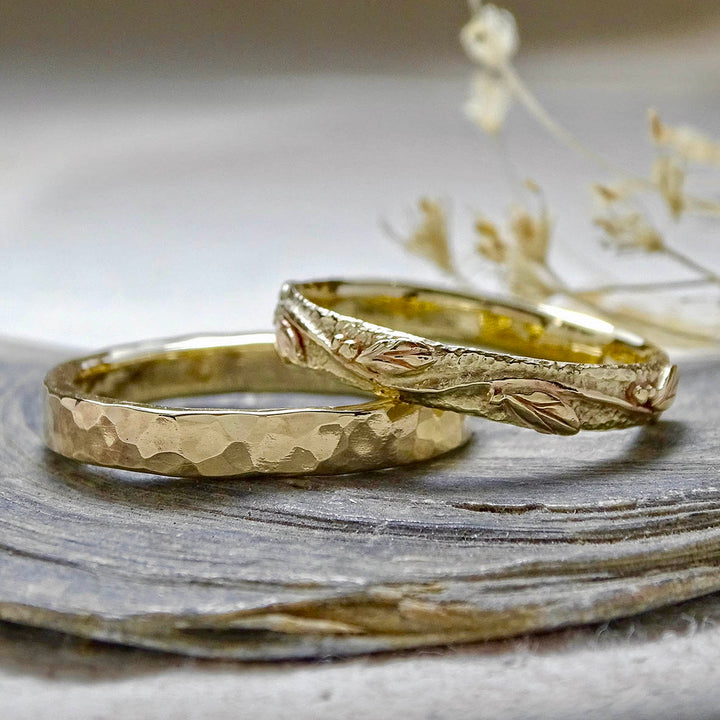 Hammered ring, 3mm x 2mm profile, 9ct gold