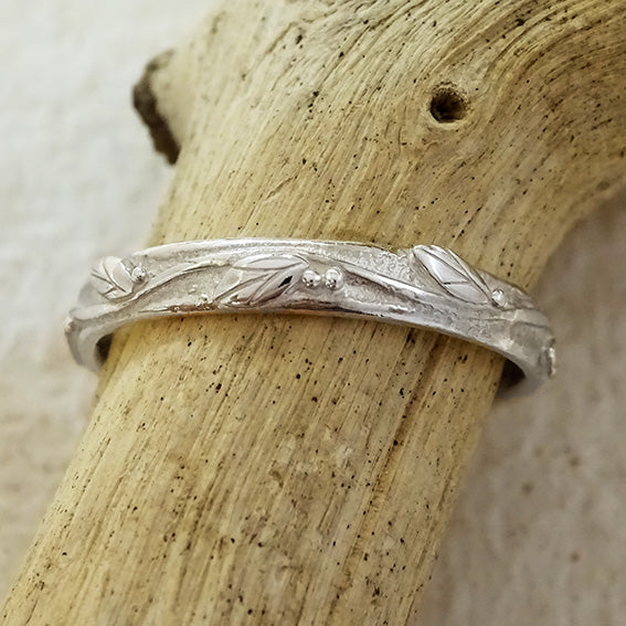 Entwining Leaves Eternity ring, narrow, sterling silver
