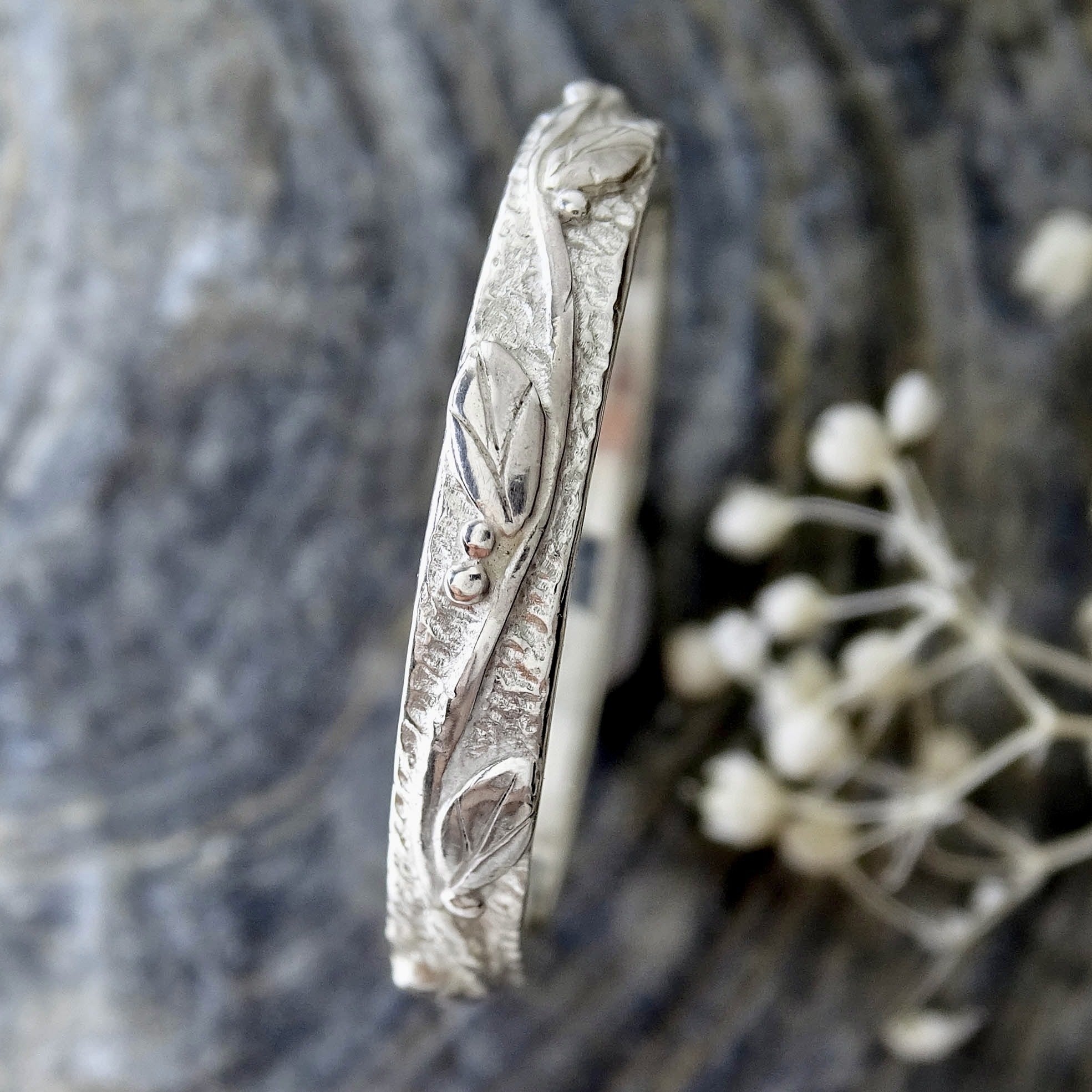 Entwining Leaves Eternity ring, narrow, sterling silver
