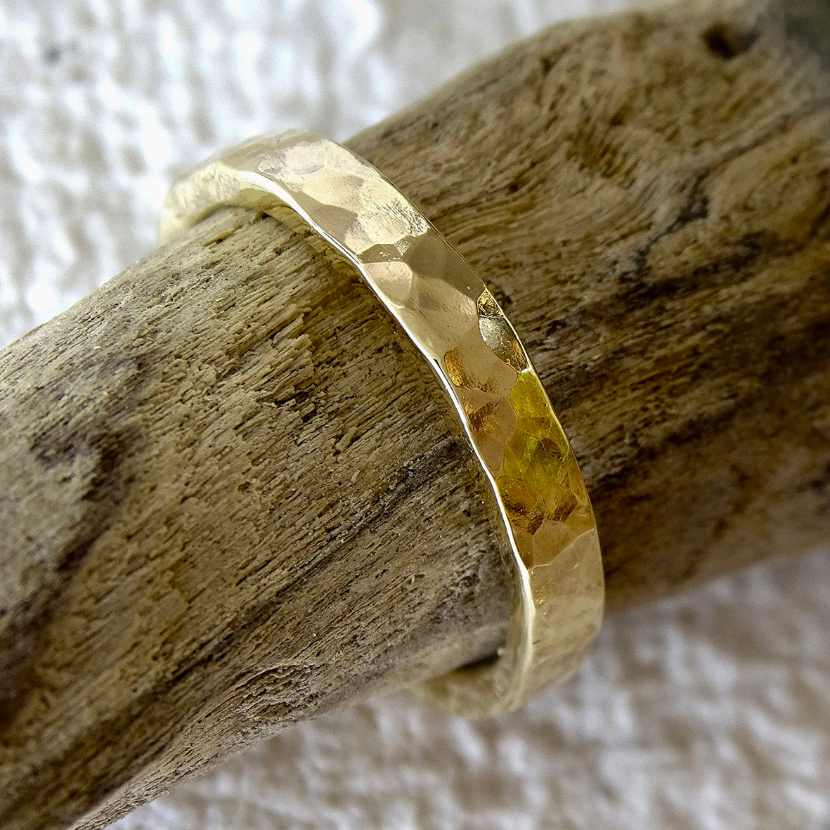 Hammered ring, 3mm x 2mm profile, 9ct gold