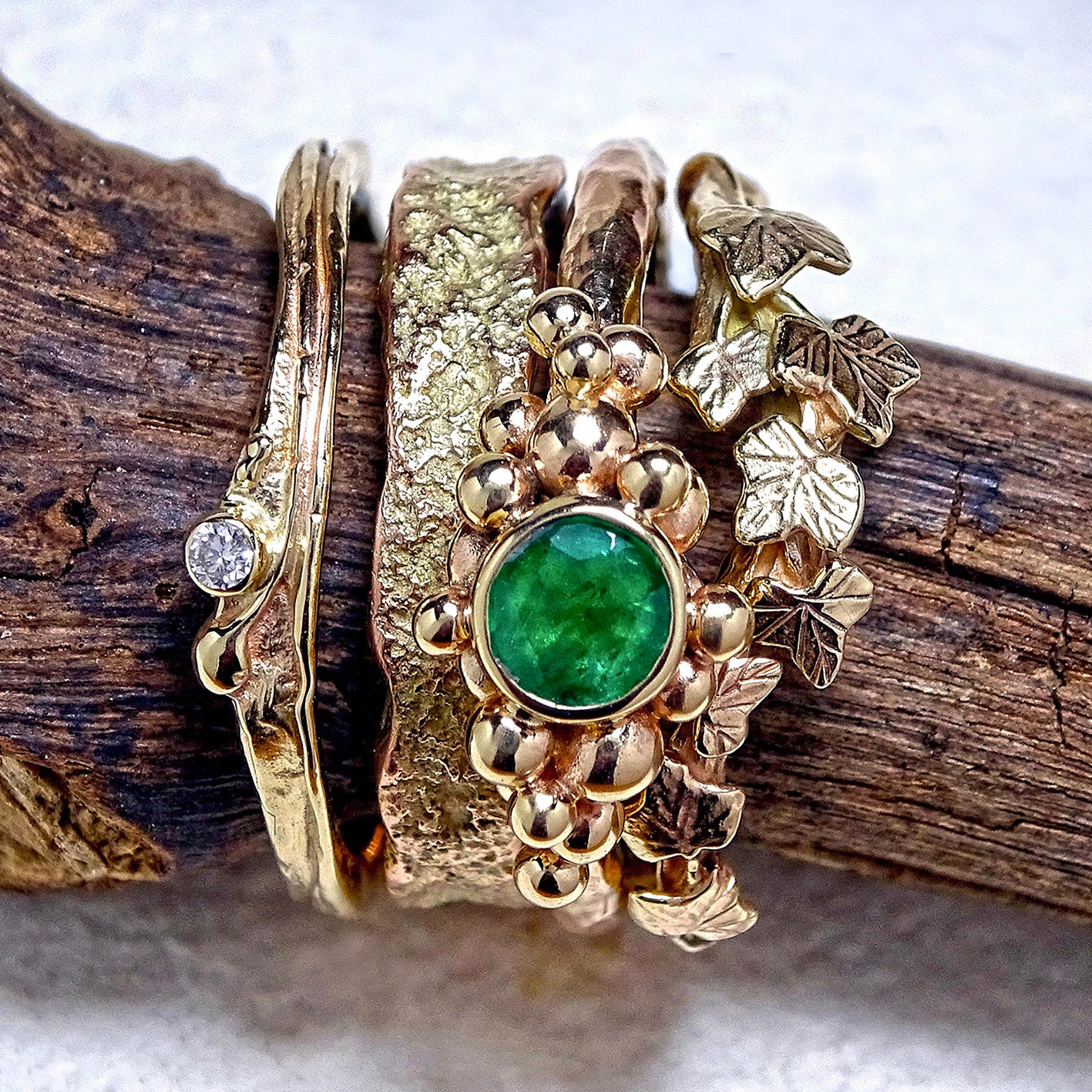 Sea Foam ring with Emerald