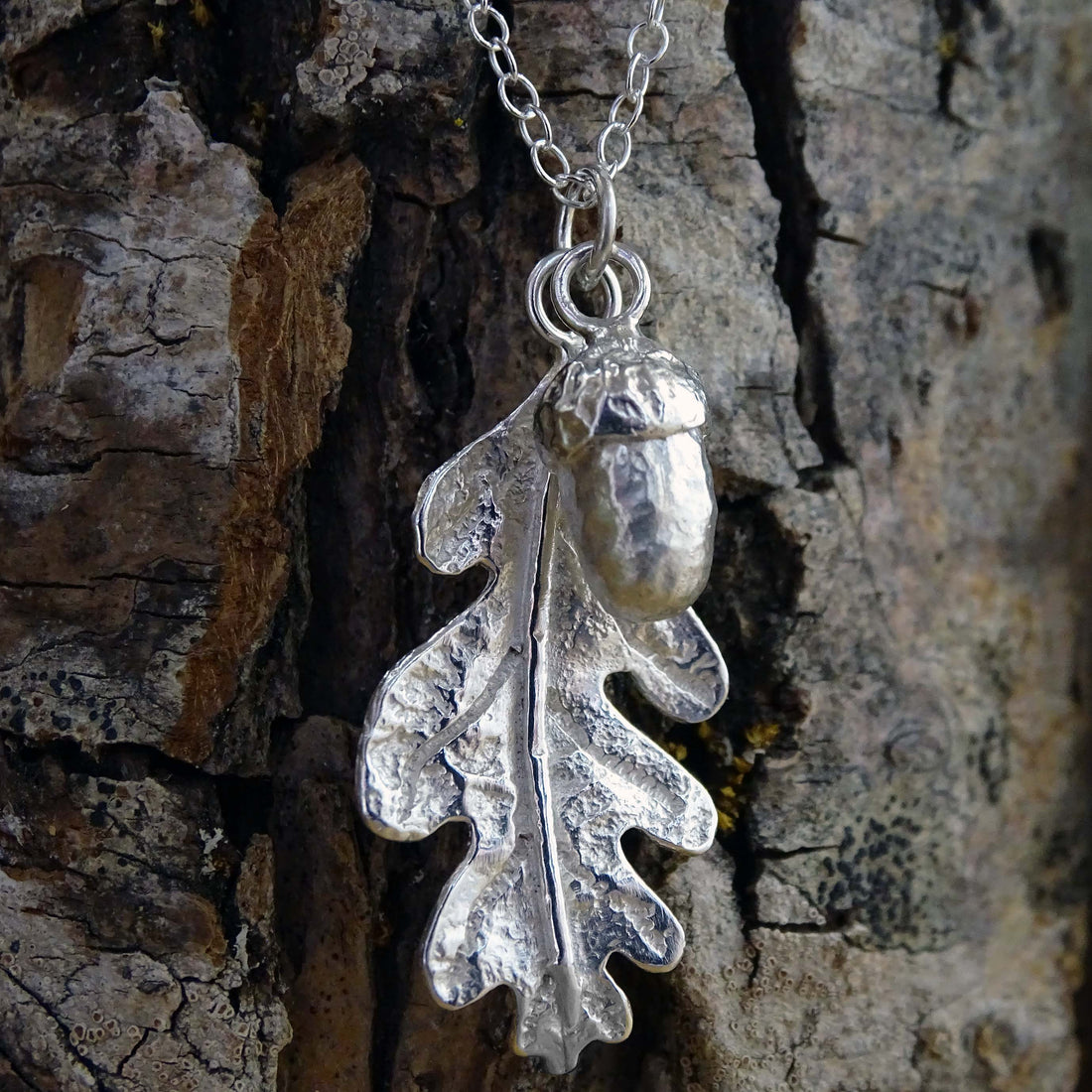 Oak and Acorn Pendant, largest, Sterling Silver, 39mm long