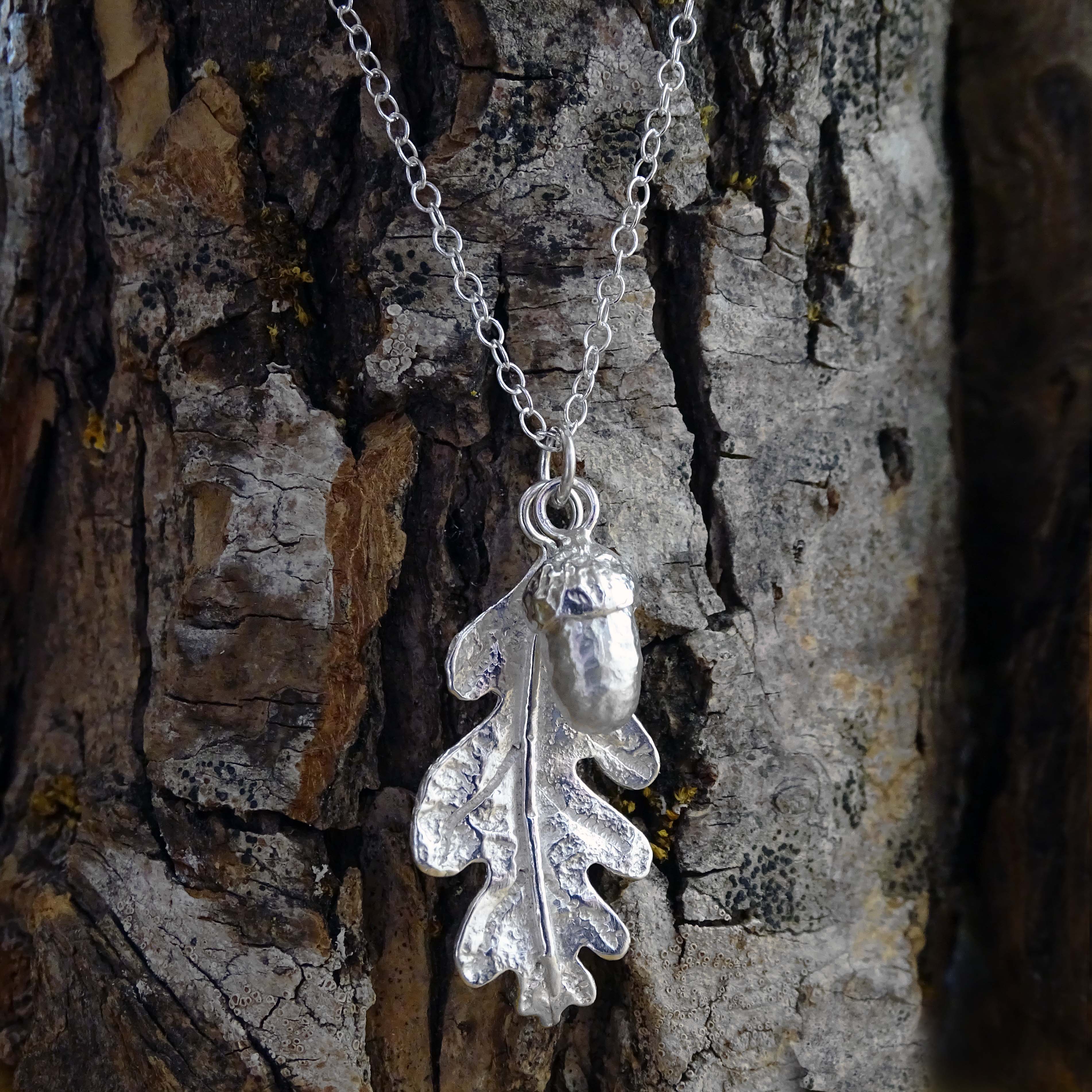Oak and Acorn Pendant, largest, Sterling Silver, 39mm long