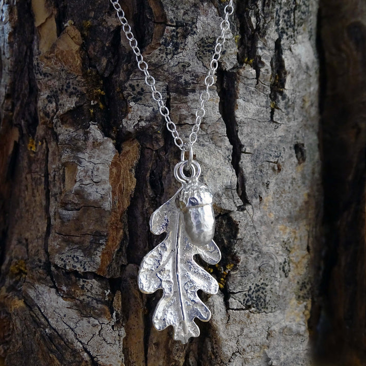 Oak and Acorn Pendant, largest, Sterling Silver, 39mm long