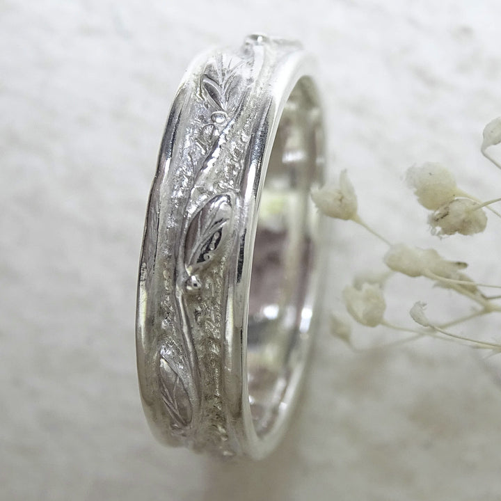 Narrow Etwining Leaves Eternity ring, raised edges, sterling silver