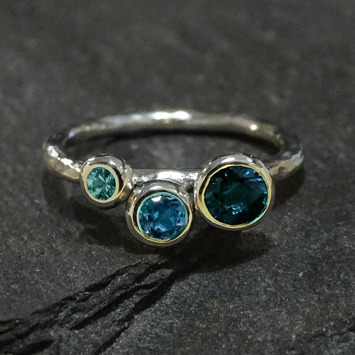 Pebble Cluster ring, 4.5mm London Blue Topaz, 3.5mm and 2.5mm Tanzanite