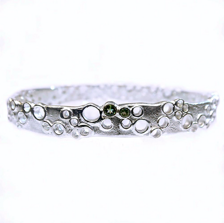Erosion Bangle, Green Tourmalines