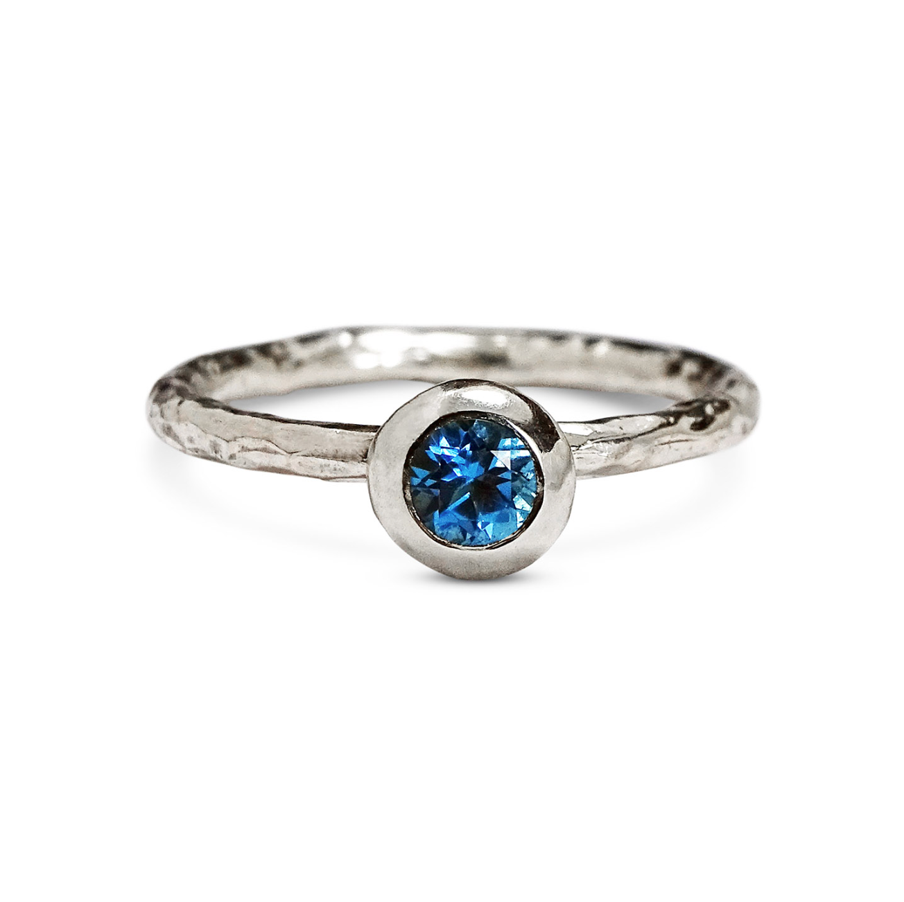 Large Pebble Ring, 4mm Swiss Blue Topaz