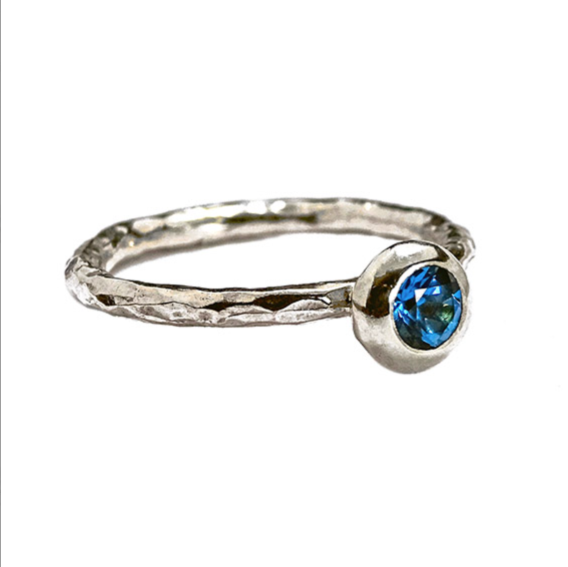 Large Pebble Ring, 4mm Swiss Blue Topaz