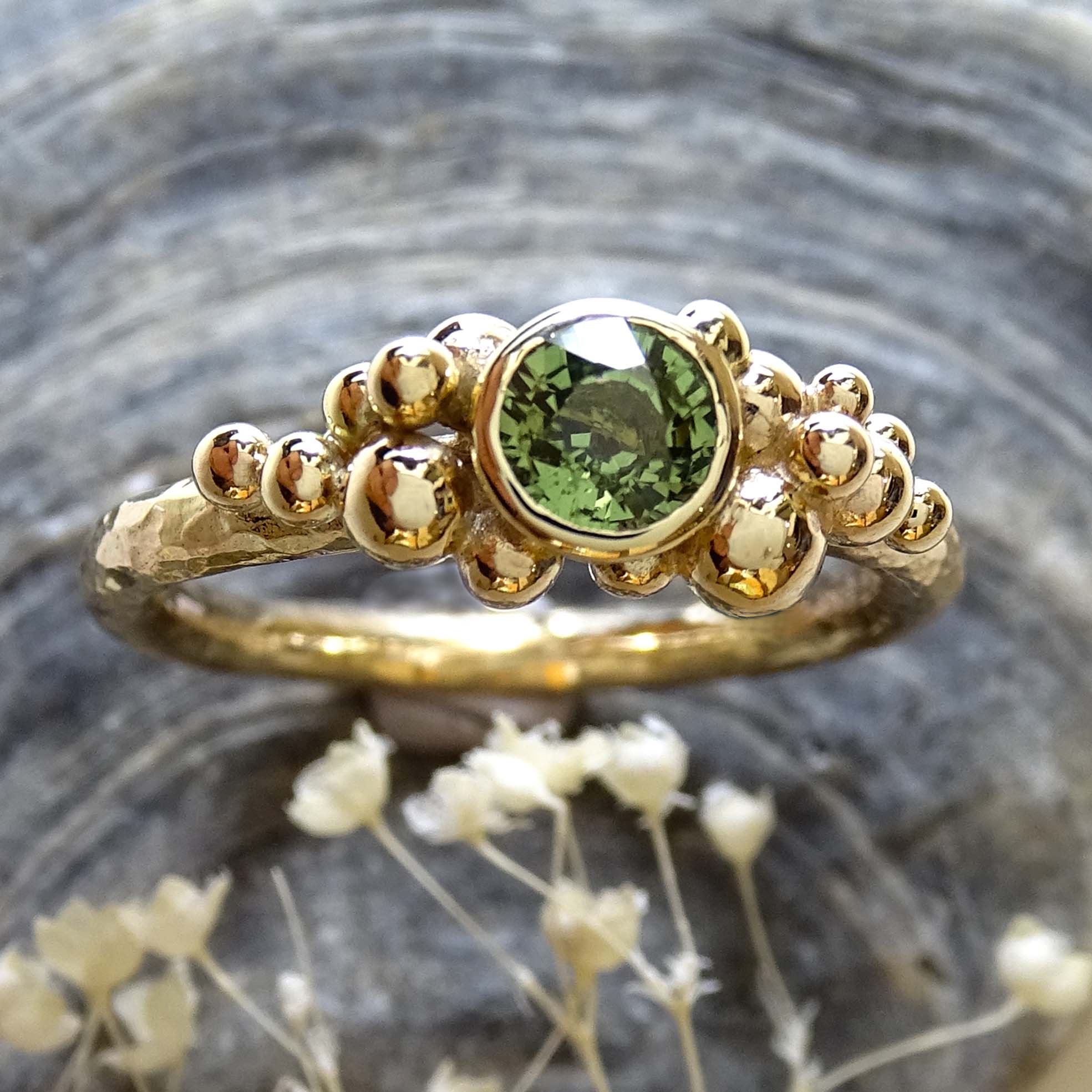 Sea Foam ring, 9ct yellow gold, 5mm Green Sapphire