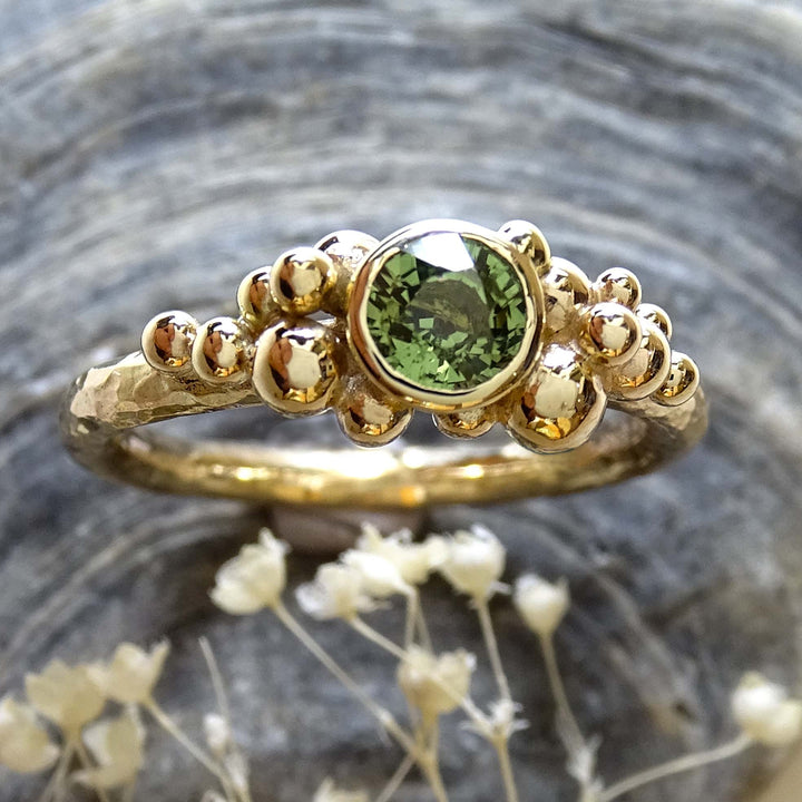 Sea Foam ring, 9ct yellow gold, 5mm Green Sapphire