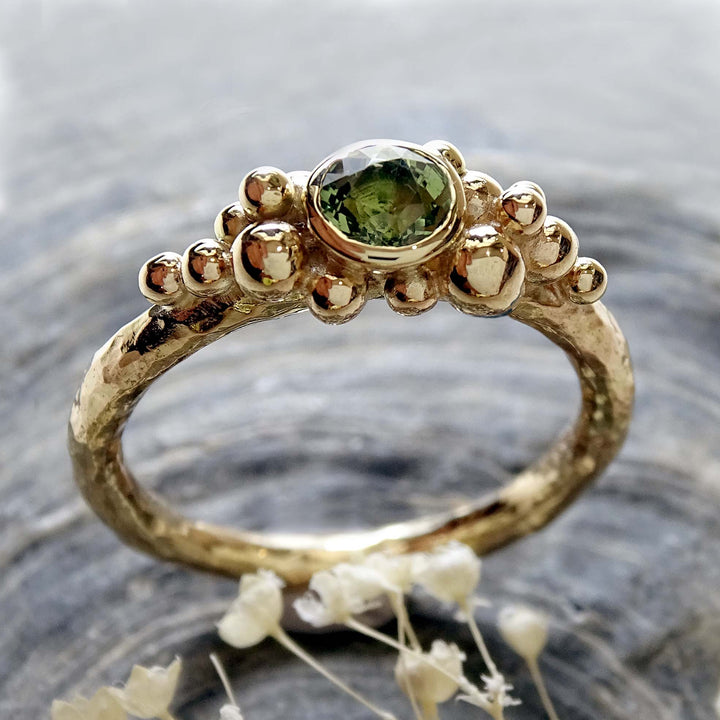 Sea Foam ring, 9ct yellow gold, 5mm Green Sapphire