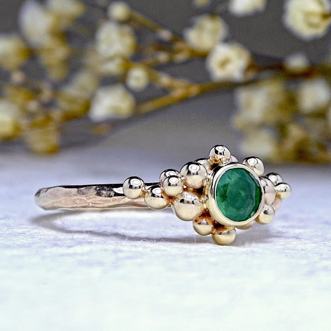 Sea Foam ring with Emerald