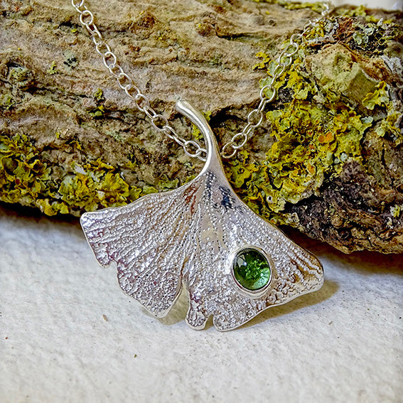 Gingko Leaf pendant, small, Green Tourmaline