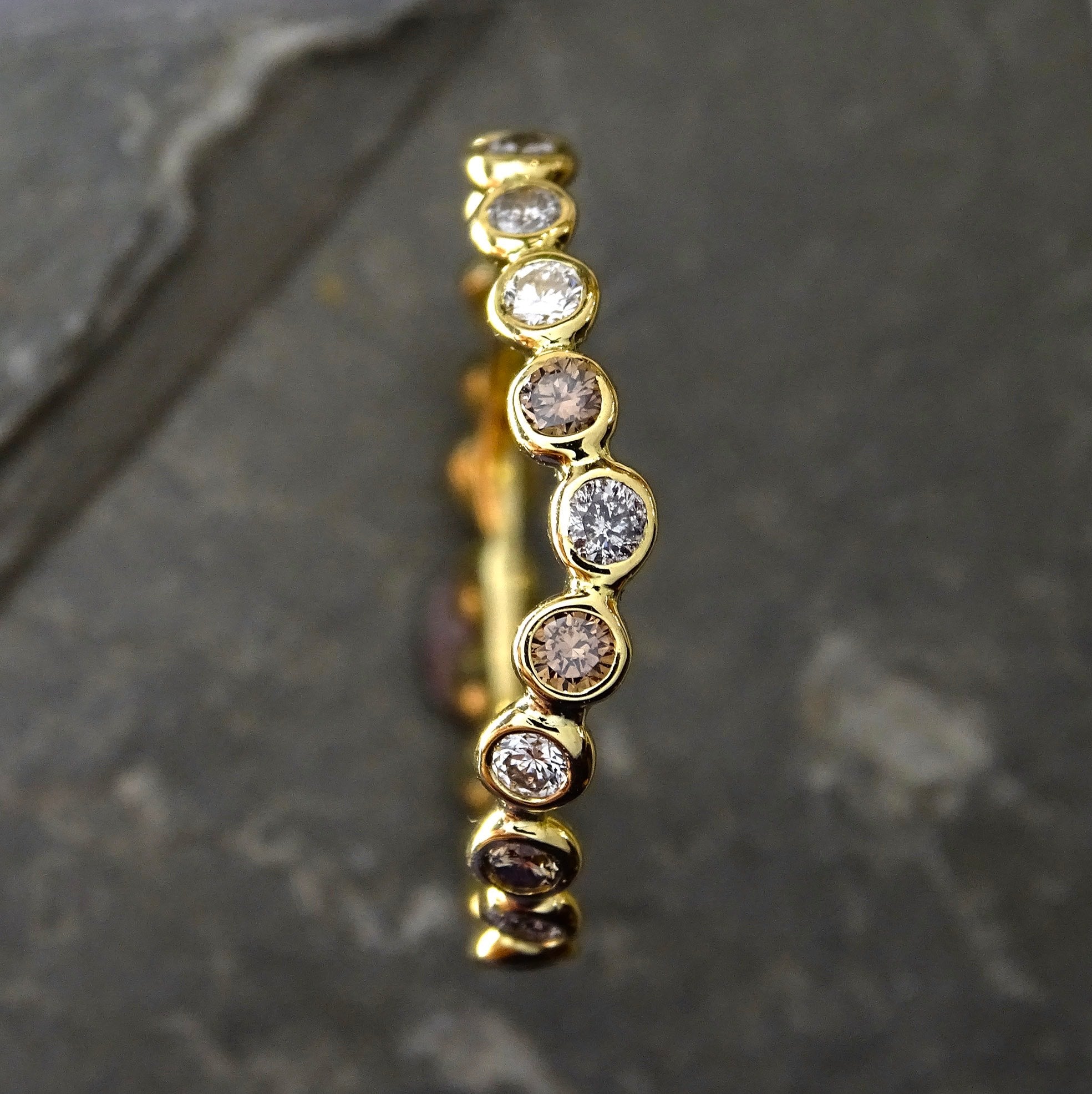 Stepping Stones narrow Eternity ring, Salt and Pepper, Brown and Brilliant Diamonds, 18ct gold
