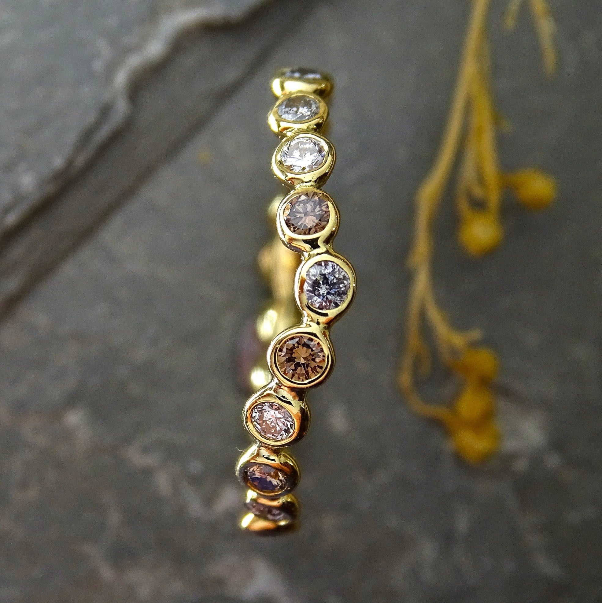 Stepping Stones narrow Eternity ring, Salt and Pepper, Brown and Brilliant Diamonds, 18ct gold