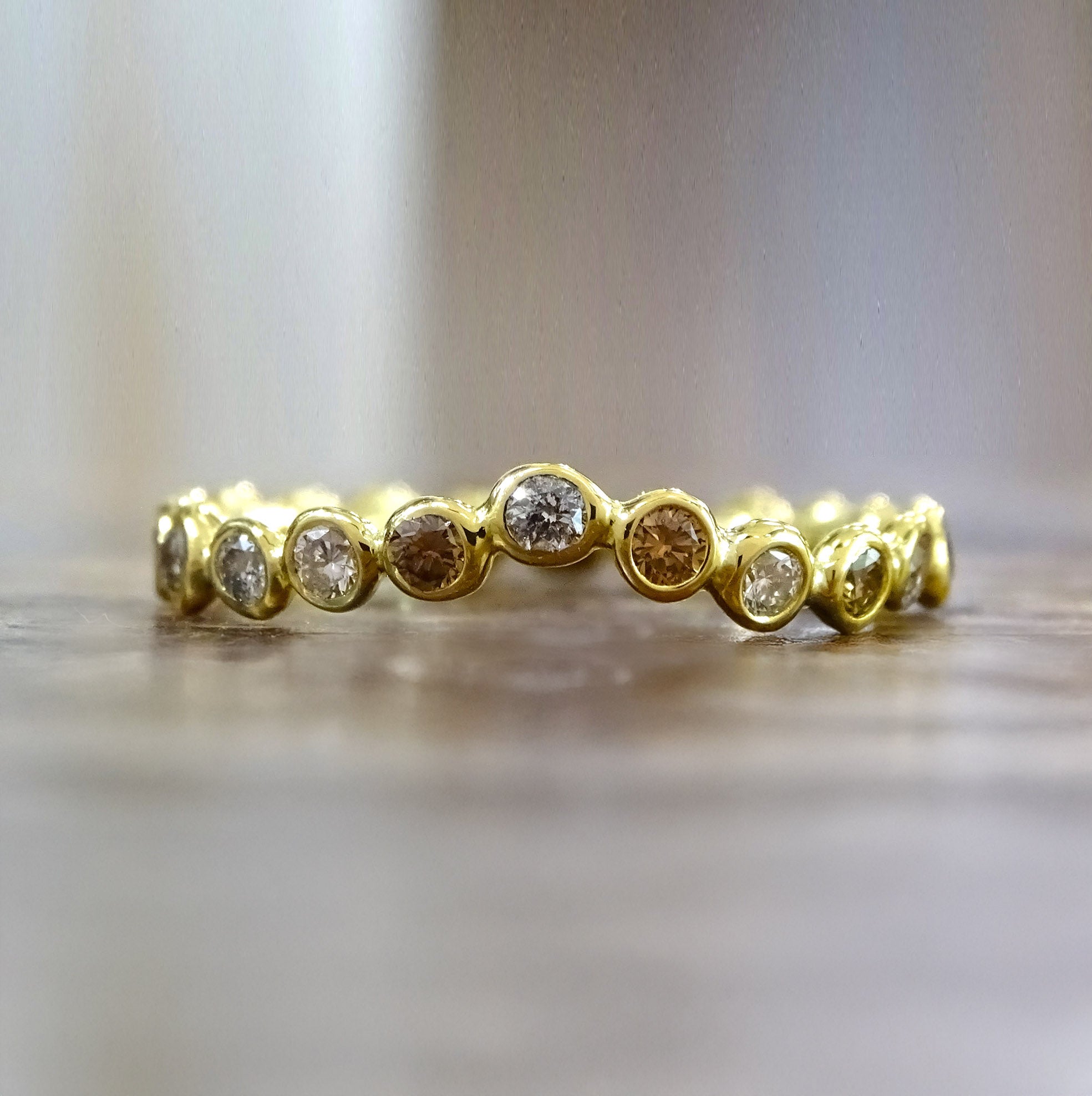 Stepping Stones narrow Eternity ring, Salt and Pepper, Brown and Brilliant Diamonds, 18ct gold